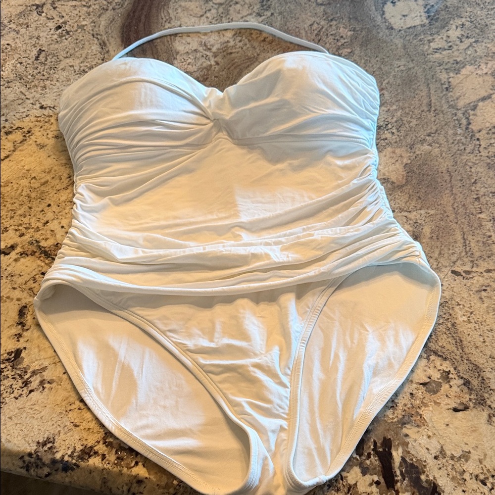 La Blanca White Ruched Kids One-Piece Swimsuit